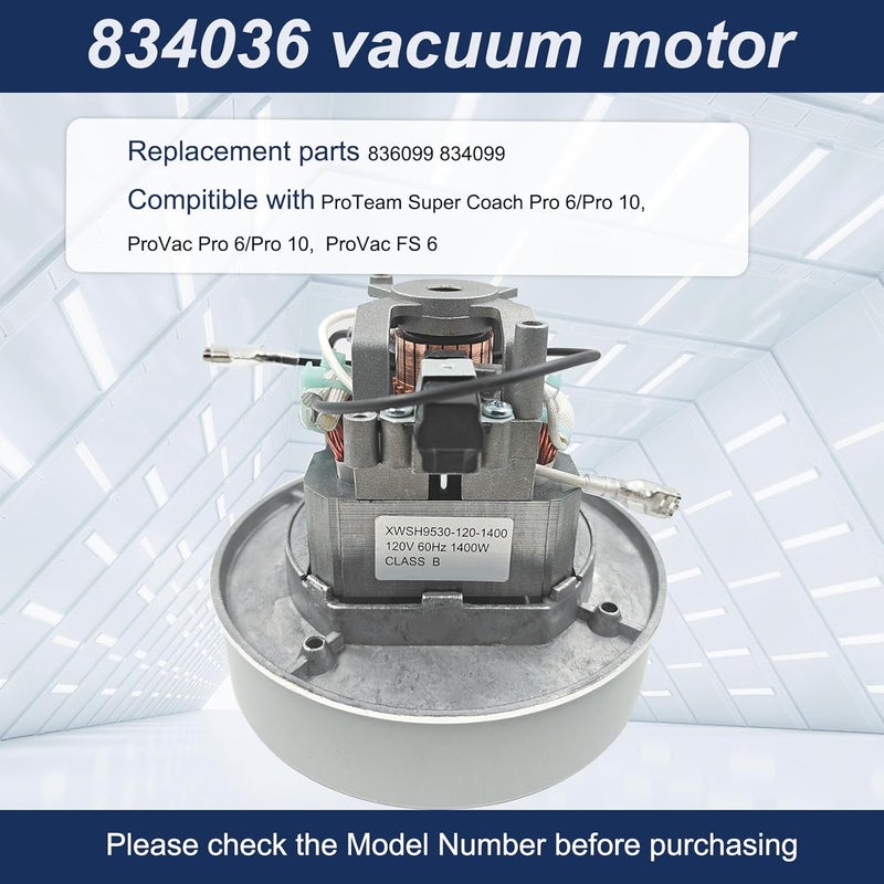 ZGTools 834036 120V Vacuum Motor for ProTeam Backpack Shop Vac Motor, for Super Coach Pro 6/Pro 10, ProVac Pro 6/Pro 10, ProVac FS 6, for Pro Team Vacuum Parts & Accessories, Replacement Parts 834099 836099 - Image 2